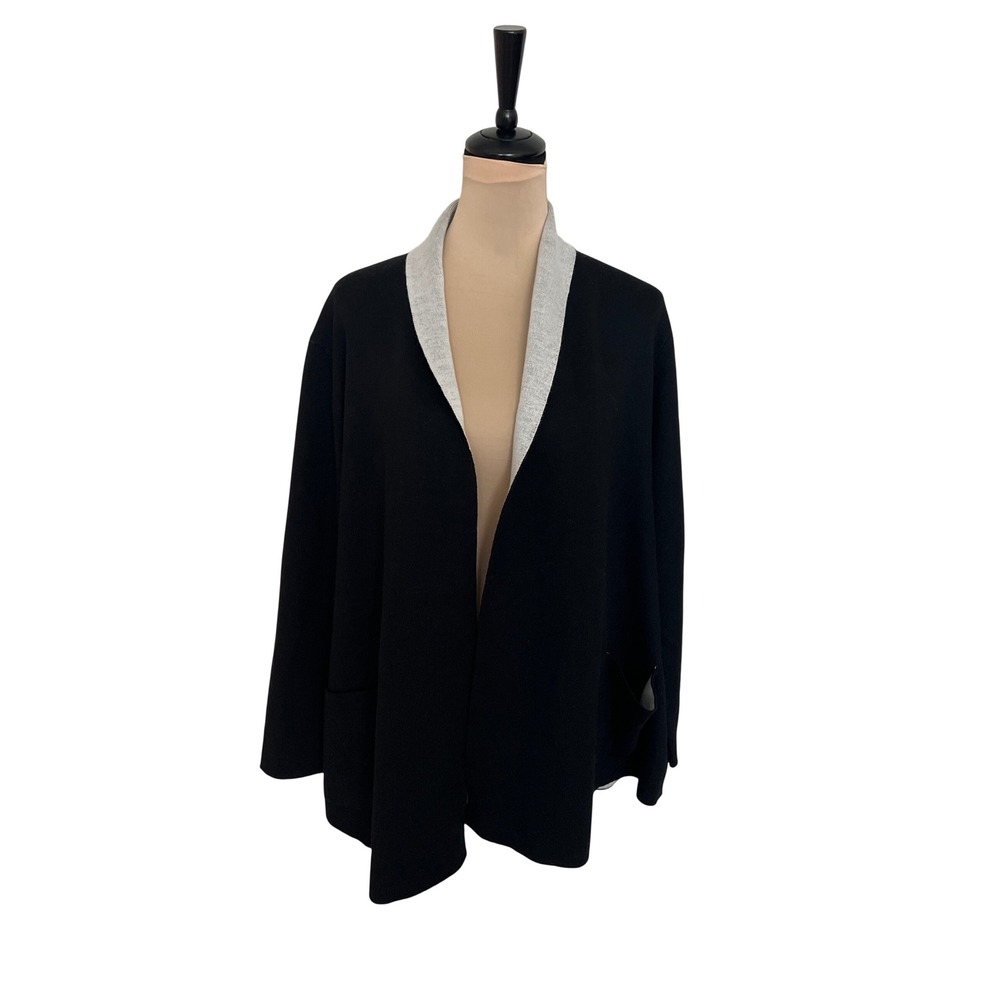 Maxsport Womens Black White Open Front Shawl Collar Cardigan Sweater Size M